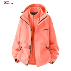 Timetex Three-in-One Waterproof Winter Jacket Detachable Stand Collar Coat Solid Zipper Long Soft Hardshell for Outdoor