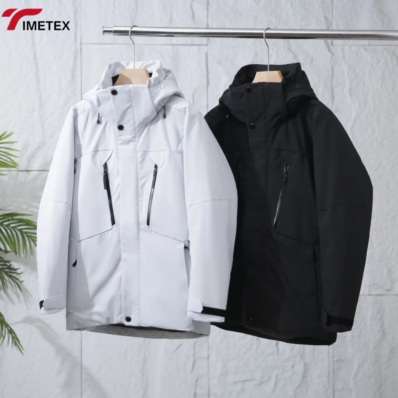 Unisex Winter Warm Hard Shell Jacket Wool/Polyester 10000mm Waterproof Windproof Anti-UV Stand Zipper Hooded White Duck Lining