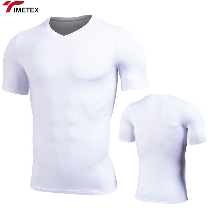 Fitness Suit Men's Summer Elastic Quick Drying Tight Fitting Clothing Training V-Neck Casual Sportswear Short Sleeved T-Shirt