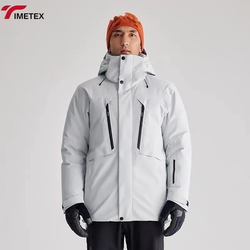 Unisex Winter Warm Hard Shell Jacket Wool/Polyester 10000mm Waterproof Windproof Anti-UV Stand Zipper Hooded White Duck Lining