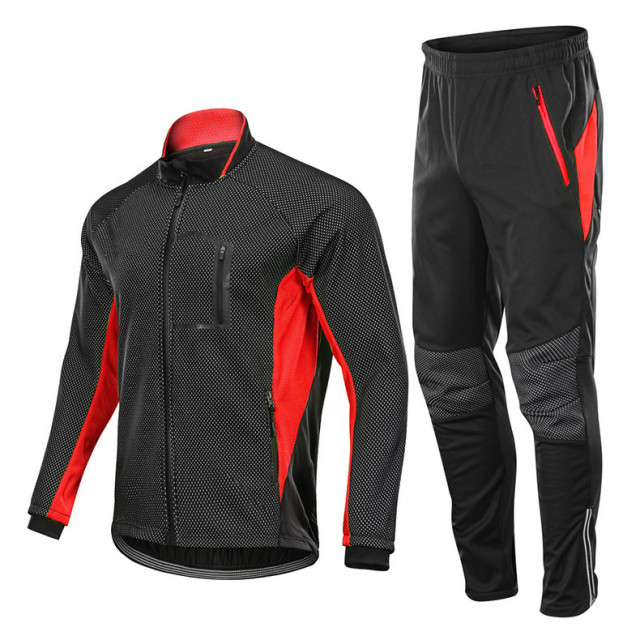 Custom Men Winter Cycling Jackets Set Fleece Thermal Windproof Waterproof Warm Bicycle Jerseys MTB Pants Bike Cycling Suit