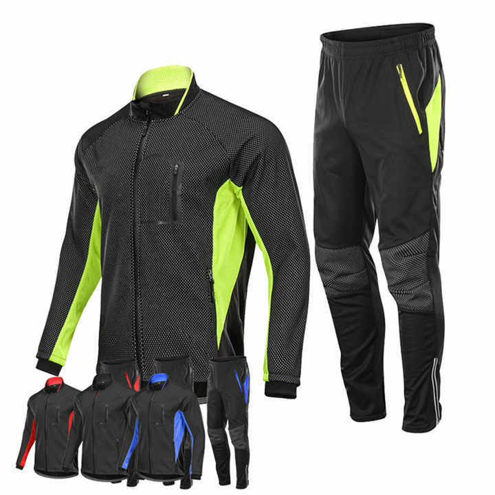 Custom Men Winter Cycling Jackets Set Fleece Thermal Windproof Waterproof Warm Bicycle Jerseys MTB Pants Bike Cycling Suit