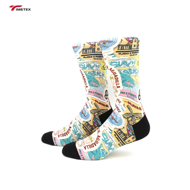 Cycling Men's Custom 100% Cotton Athletic Outdoor Soccer  Colorful 3D Printed Crew Sport Stockings With Logo