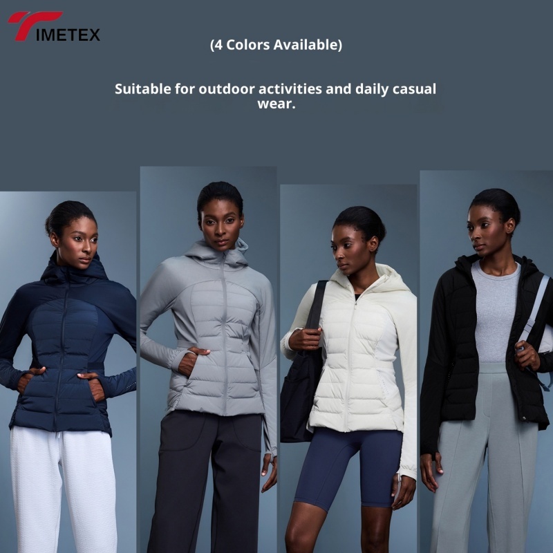TIMETEX Roregal Autumn Hooded Down Jacket Women'S White Duck Down Splicing Breathable Lightweight Warm Windproof Fitness