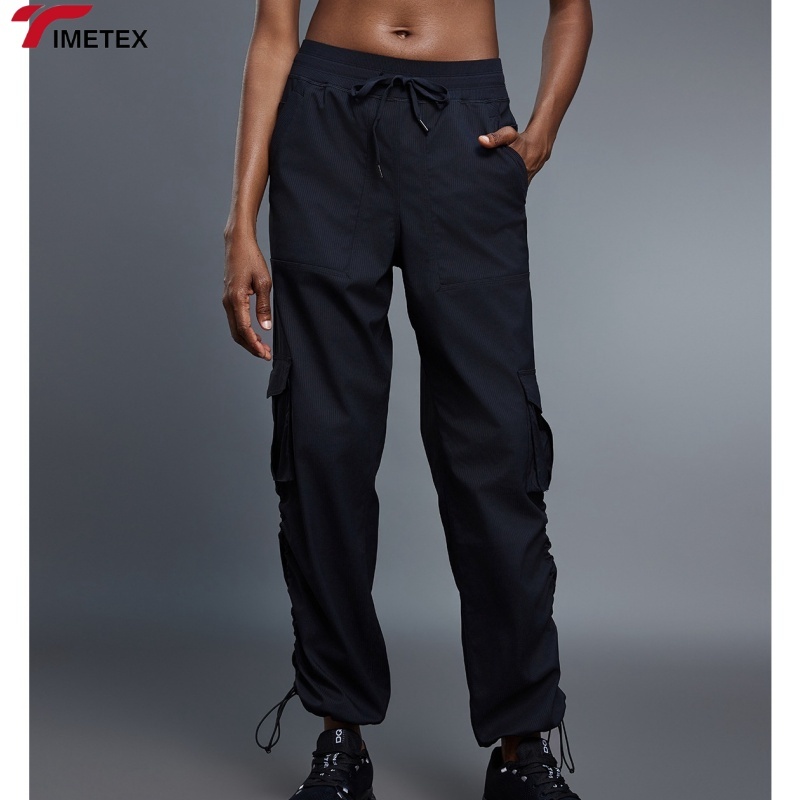 TIMETEX Wholesale Women's Casual Loose Fitness Trousers Multi-Pockets Straight Leg Waist Drawstring Fleece Sports Cargo Pants