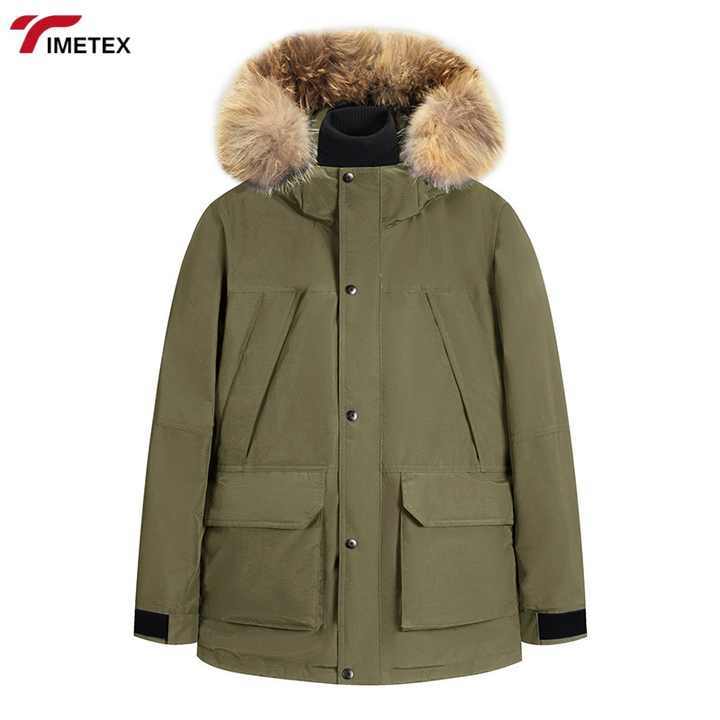 90-Piece Thick White Duck Fur Collar Hood Custom-Made Windproof Winter Workman's Jacket for Men Warm Down Coat for Protection