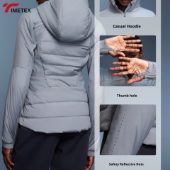 TIMETEX Roregal Autumn Hooded Down Jacket Women'S White Duck Down Splicing Breathable Lightweight Warm Windproof Fitness