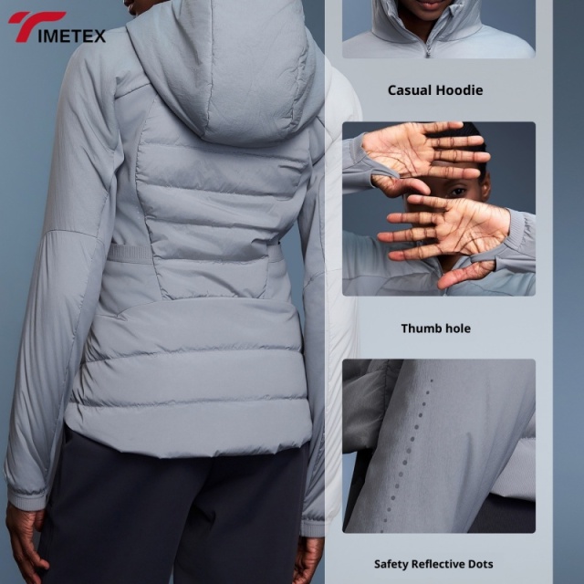 TIMETEX Roregal Autumn Hooded Down Jacket Women'S White Duck Down Splicing Breathable Lightweight Warm Windproof Fitness