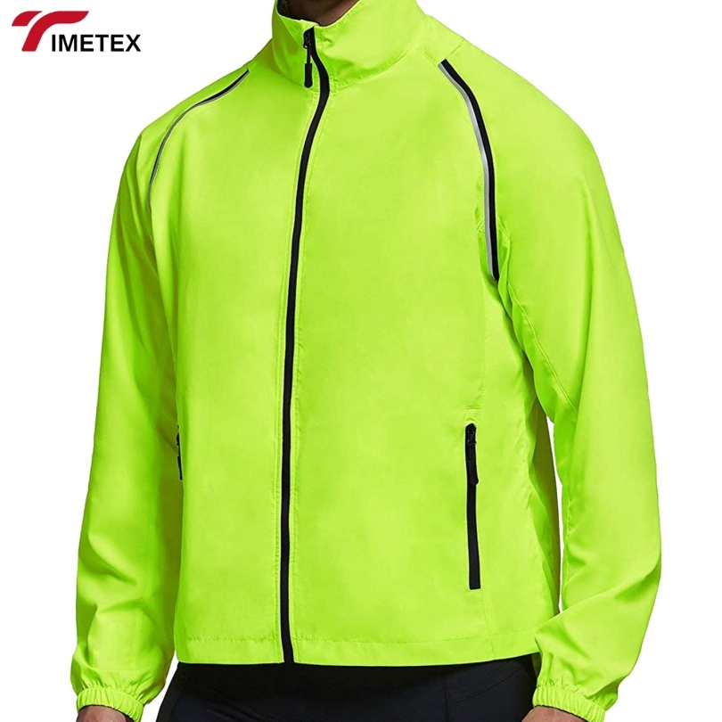 TIMETEX Reflective Striped Cycling Jacket with Multiple Pockets and Windproof Design Athletic Jacket for Road Biking