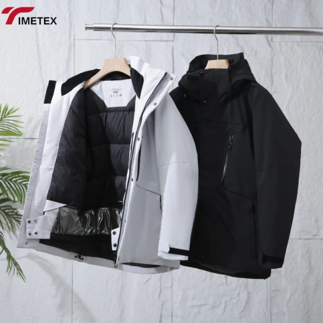Unisex Winter Warm Hard Shell Jacket Wool/Polyester 10000mm Waterproof Windproof Anti-UV Stand Zipper Hooded White Duck Lining