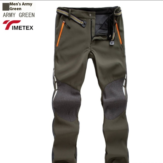 TIMETEX Reflective Softshell Trekking Pants Warm Fleece Waterproof Camping Skiing Hiking Clothing Zipper Fly Closure Casual Mid