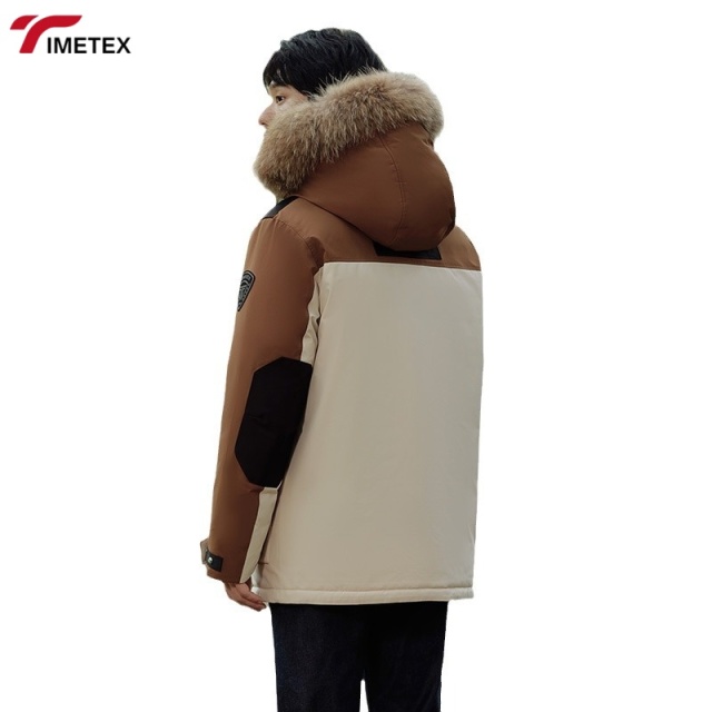 TIMETEX Hot Selling Custom  Windbreaker Jacket High Street Style Canvas Hood Rain Coat Fur Zipper Washed Technique for Winter