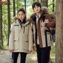 TIMETEX Hot Selling Custom  Windbreaker Jacket High Street Style Canvas Hood Rain Coat Fur Zipper Washed Technique for Winter