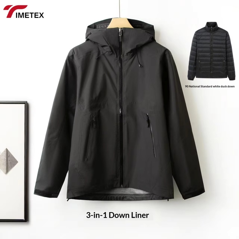 TIMETEX Casual Coated Three-in-One Winter Jacket Windproof Waterproof Climber Detachable Liner Zipper Work Clothes