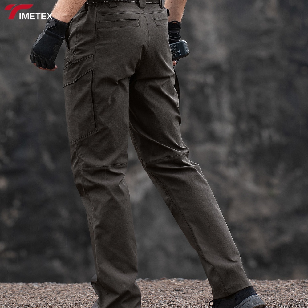 TIMETEX  Men's Multi-Pocket Waterproof Breathable Tactical Trousers Casual Style Mid Waist Zipper Fly 6XL Dark for Spring Autumn