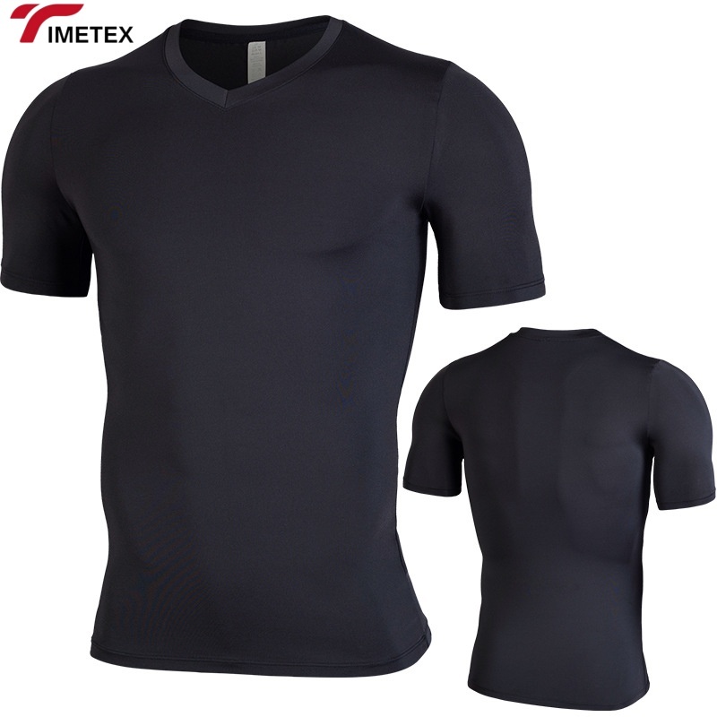 Fitness Suit Men's Summer Elastic Quick Drying Tight Fitting Clothing Training V-Neck Casual Sportswear Short Sleeved T-Shirt