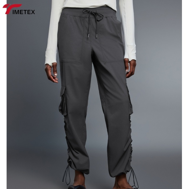 TIMETEX Wholesale Women's Casual Loose Fitness Trousers Multi-Pockets Straight Leg Waist Drawstring Fleece Sports Cargo Pants