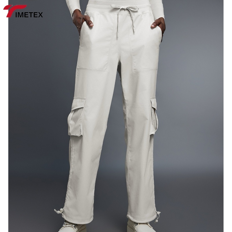 TIMETEX Wholesale Women's Casual Loose Fitness Trousers Multi-Pockets Straight Leg Waist Drawstring Fleece Sports Cargo Pants