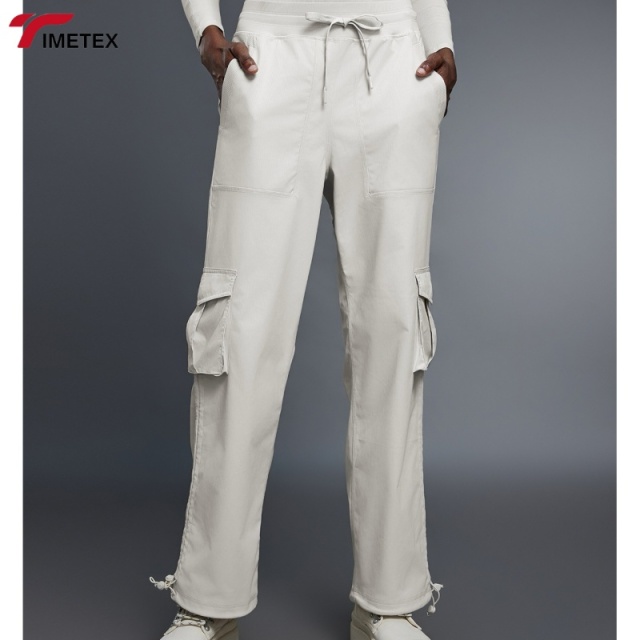 TIMETEX Wholesale Women's Casual Loose Fitness Trousers Multi-Pockets Straight Leg Waist Drawstring Fleece Sports Cargo Pants