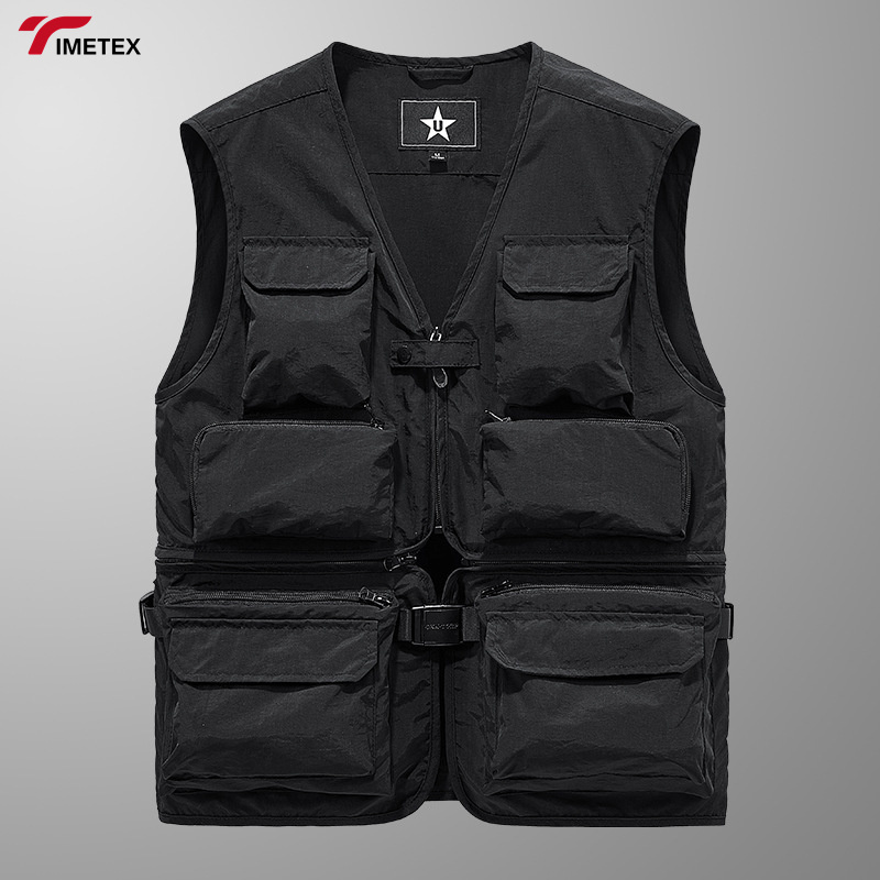 Men's Casual Large Size Waistcoat New Outdoor Canvas Tooling Multi-Pocket Clip Winter Use Loose Fit Fishing Vest