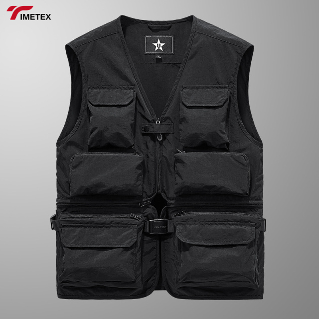Men's Casual Large Size Waistcoat New Outdoor Canvas Tooling Multi-Pocket Clip Winter Use Loose Fit Fishing Vest
