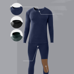 Men Round Neck Cationic Thermal Underwear Men Moisture Wicking Underwear Knee Pad Long Pants Suit