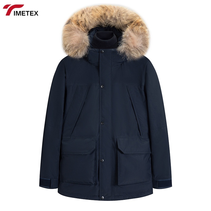 TIMETEX Custom Men's Workman's Jacket White Duck Thick Winter Protection Fur Collar Hood Windproof Waterproof Reversible