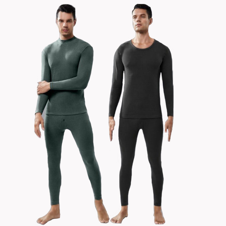 Men Round Neck Cationic Thermal Underwear Men Moisture Wicking Underwear Knee Pad Long Pants Suit