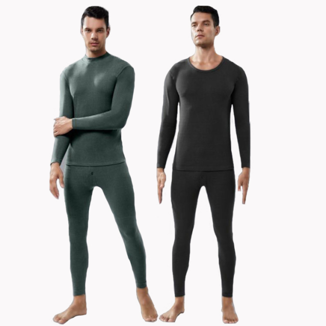 Men Round Neck Cationic Thermal Underwear Men Moisture Wicking Underwear Knee Pad Long Pants Suit