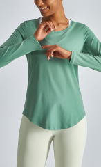TIMETEX Women  Long Sleeve Fitness  Yoga Wear Sportswear Crewneck Lightweight Active Running  Curved Hem T-shirt