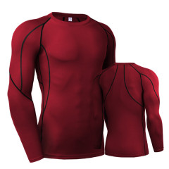 Mens  Gym Compression Tops Solid Color Stretch Base Layer Shirt  Quick-drying Breathable Custom Long Sleeve T Shirt