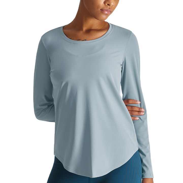 TIMETEX Women  Long Sleeve Fitness  Yoga Wear Sportswear Crewneck Lightweight Active Running  Curved Hem T-shirt