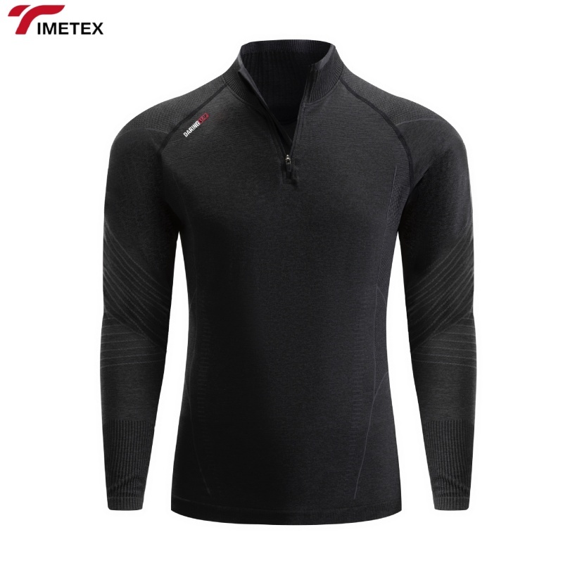 Men's Black Long Sleeve Compression Gym T-Shirt Athletic Polyester Spandex Workout Clothing-Solid Fit Running Men Style