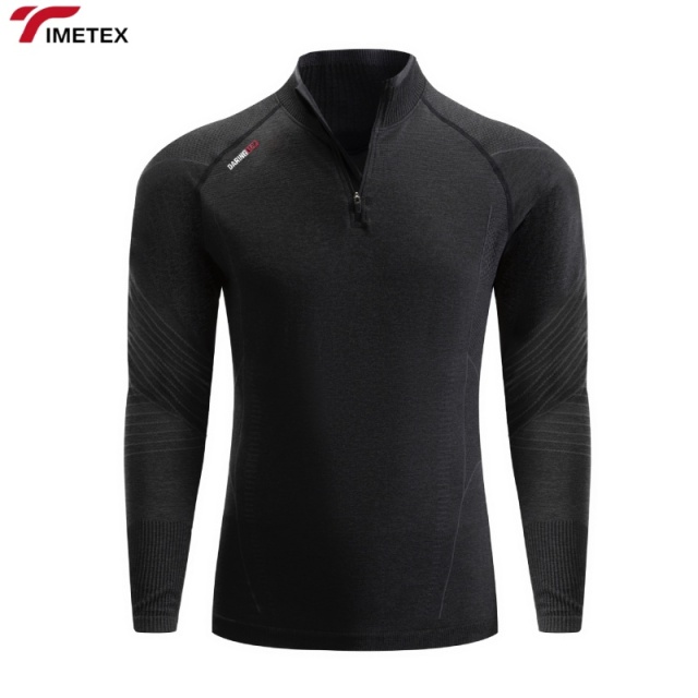 Men's Black Long Sleeve Compression Gym T-Shirt Athletic Polyester Spandex Workout Clothing-Solid Fit Running Men Style