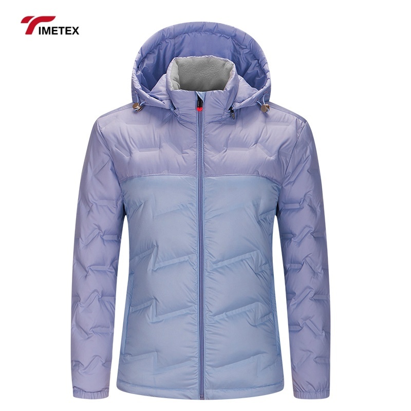 TIMETEX Vintage Style Slim Lightweight Puffer Jacket 6XL Size Rabbit Fur Canvas Stand Collar Zipper Closure Front Finished