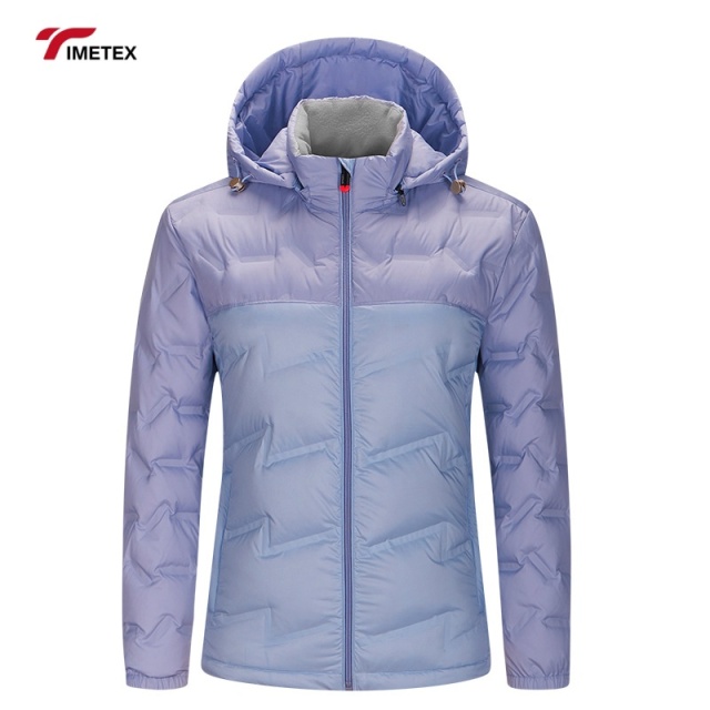 TIMETEX Vintage Style Slim Lightweight Puffer Jacket 6XL Size Rabbit Fur Canvas Stand Collar Zipper Closure Front Finished