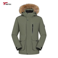 TIMETEX Men's Casual Winter Long Windproof Parka with Breathable Zipper Outdoor Wear White Duck Down Coat Breathable Clothing