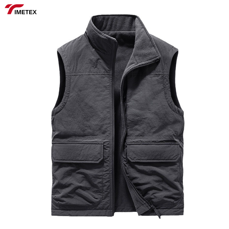 Men's Casual Autumn Winter Outdoor Waistcoat Double-Sided Wear Velvet Vest with Multi-Pocket Leisure Cargo Vest Sleeveless Coat