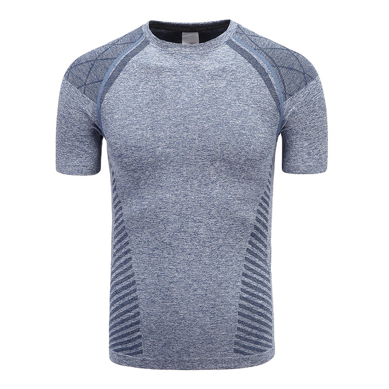 Quick-Drying Custom Men's Sports T-Shirt Summer Crewneck Striped Base Seamless Short-Sleeved Polyester Knitted Sports T-Shirt