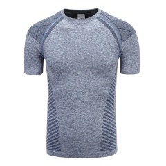 Quick-Drying Custom Men's Sports T-Shirt Summer Crewneck Striped Base Seamless Short-Sleeved Polyester Knitted Sports T-Shirt