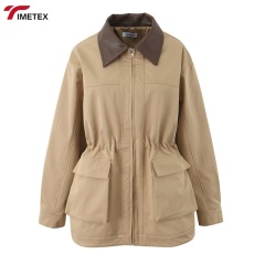 TIMETEX  Women's Hooded Zipper Drawstring Waist Windbreaker Jacket Puffer Embroidery Logo Decoration Woven for Autumn Season