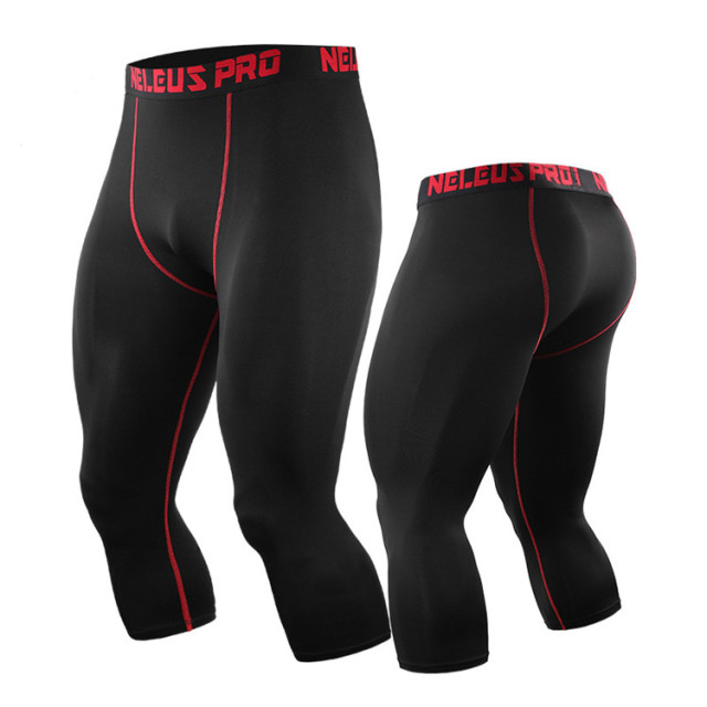 Men Compression Leggings Men Custom Logo Workout Sport Tights Base Layer 3/4 Length Gym Fitness Pants Legging