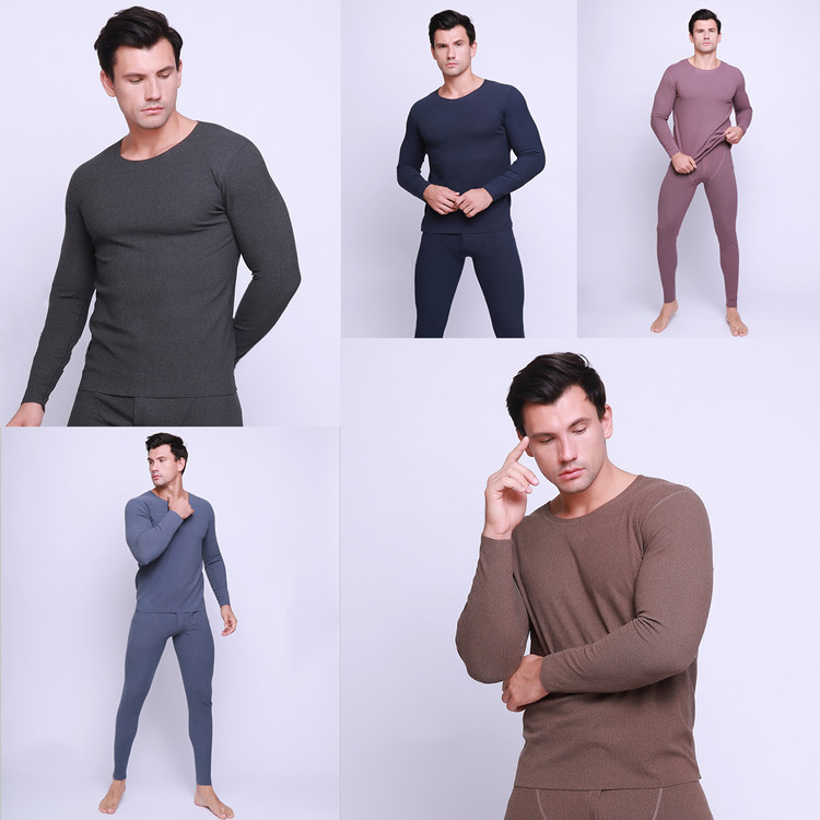 Best Selling Round Neck Cotton Heated Thermal Underwear for Men Winter Stretch Thermal Underwear Suit