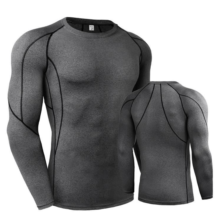 Mens  Gym Compression Tops Solid Color Stretch Base Layer Shirt  Quick-drying Breathable Custom Long Sleeve T Shirt