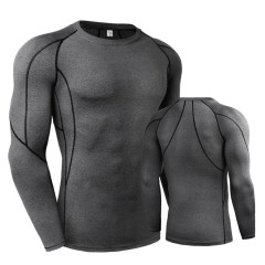 Mens  Gym Compression Tops Solid Color Stretch Base Layer Shirt  Quick-drying Breathable Custom Long Sleeve T Shirt