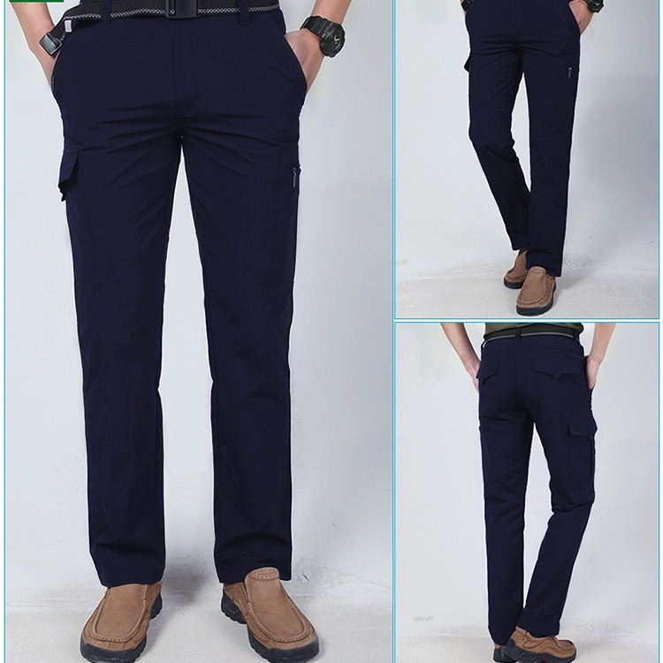 Lightweight Breathable Men's Summer Storm Pants Quick-Drying Waterproof Multi-Pocket Overalls Large Size L Knitted