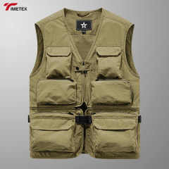 Men's Casual Large Size Waistcoat New Outdoor Canvas Tooling Multi-Pocket Clip Winter Use Loose Fit Fishing Vest