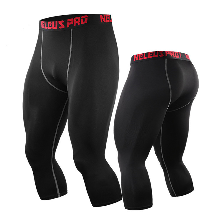 Men Compression Leggings Men Custom Logo Workout Sport Tights Base Layer 3/4 Length Gym Fitness Pants Legging