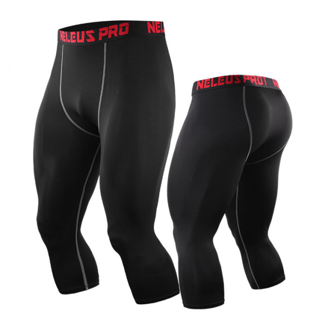 Men Compression Leggings Men Custom Logo Workout Sport Tights Base Layer 3/4 Length Gym Fitness Pants Legging