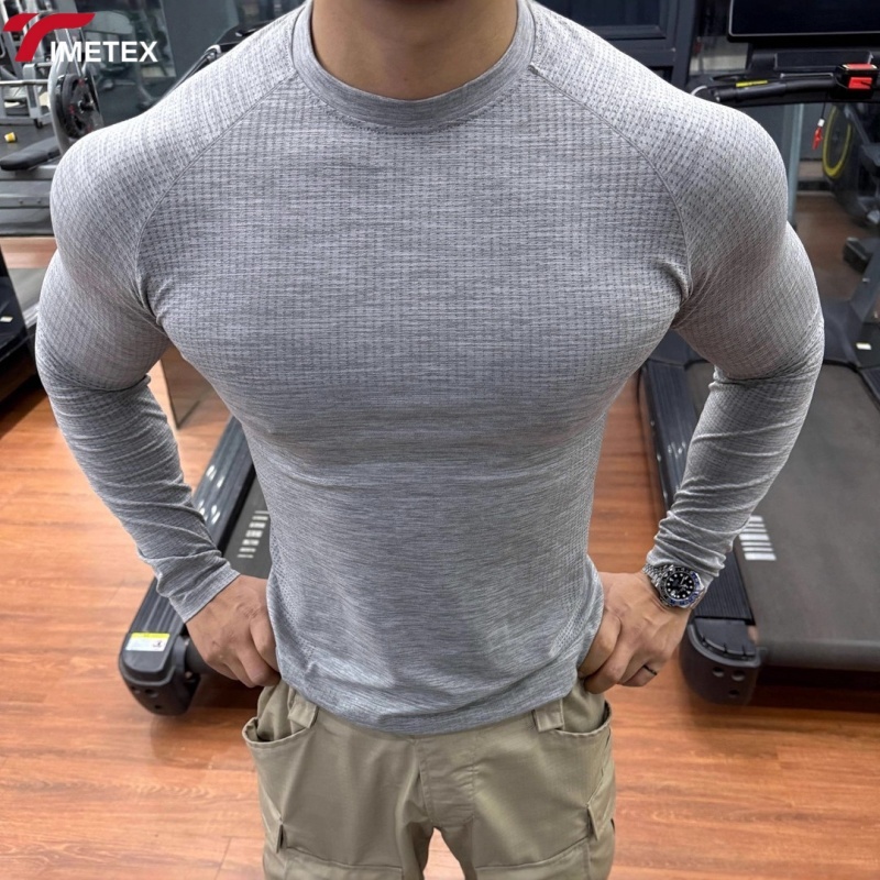 Custom Made Logo Printed Mens Gym Breathable Sport T-Shirt Slim-fit Long Sleeve Quick Dry Lightweight Windproof 3D Pattern